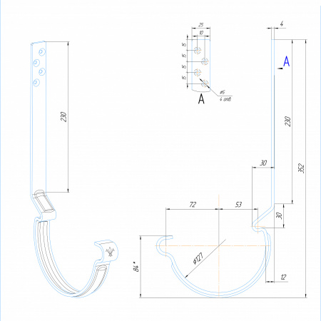 Крюк крепления желоба удлиненный 230 мм Aquasystem (125 Черный (RR33 MATT)  )