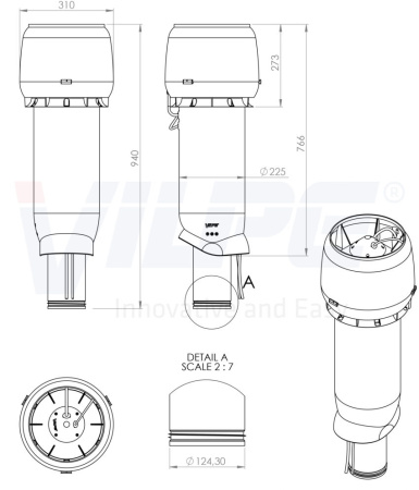 Кровельный вентилятор Vilpe ECo 190P  (Кирпичный (RAL8004) 125 700)