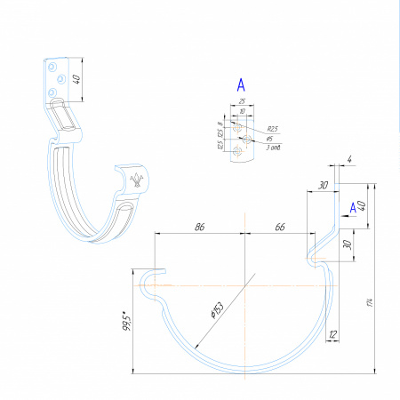 Крюк крепления желоба короткий 40 мм Aquasystem (150 Темно-коричневый (RR32 MATT)  )