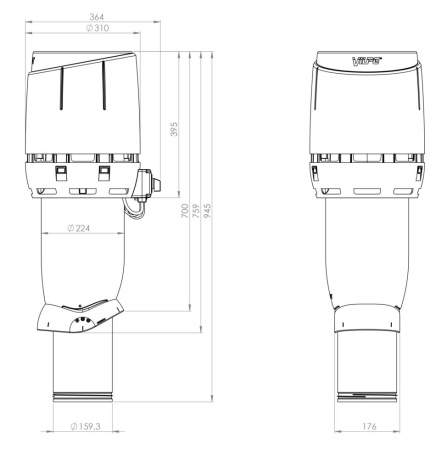 Кровельный вентилятор Vilpe FLOW ECo 160P  (Серый (RAL7015) 160 700)