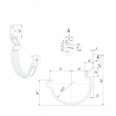 Крюк крепления желоба короткий 40 мм Aquasystem (125 Черный (RR33 MATT)  )