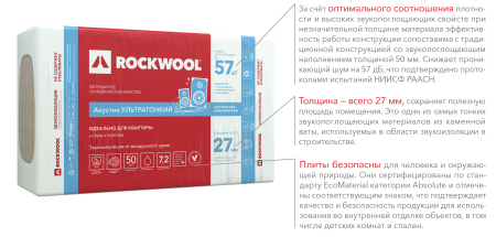 Утеплитель Rockwool Акустик Баттс Ультратонкий 27 мм