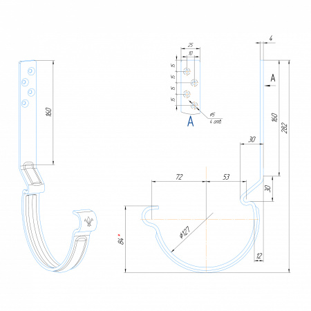 Крюк крепления желоба длинный 160 мм Aquasystem (125 Зеленый (RAL6005)  )